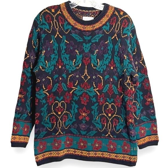 Lands' End Sweaters - Vtg Lands End Women Crew Neck Sweater Small Cottage Holiday Granny Statement Ski